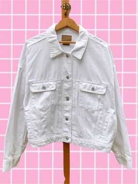 American Eagle White Women's Denim Jacket - Size XL